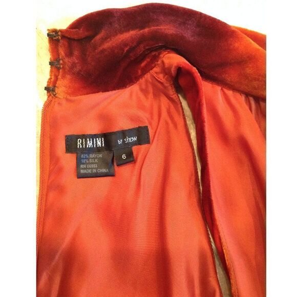 Rimini by Shaw Velvet Orange Midi Cocktail Dress - Picture 5 of 7